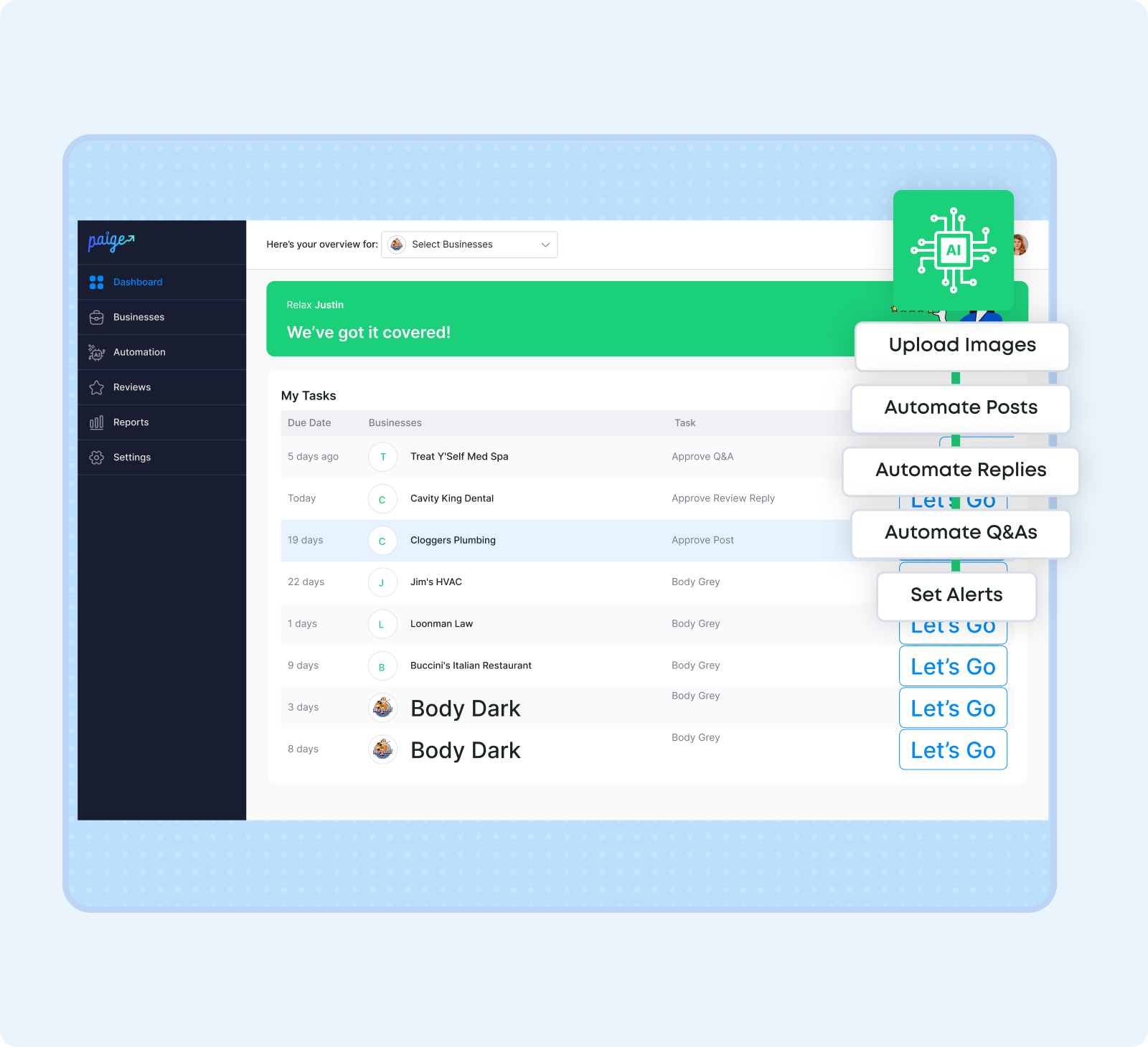 Illustration of automated local business publishing dashboard